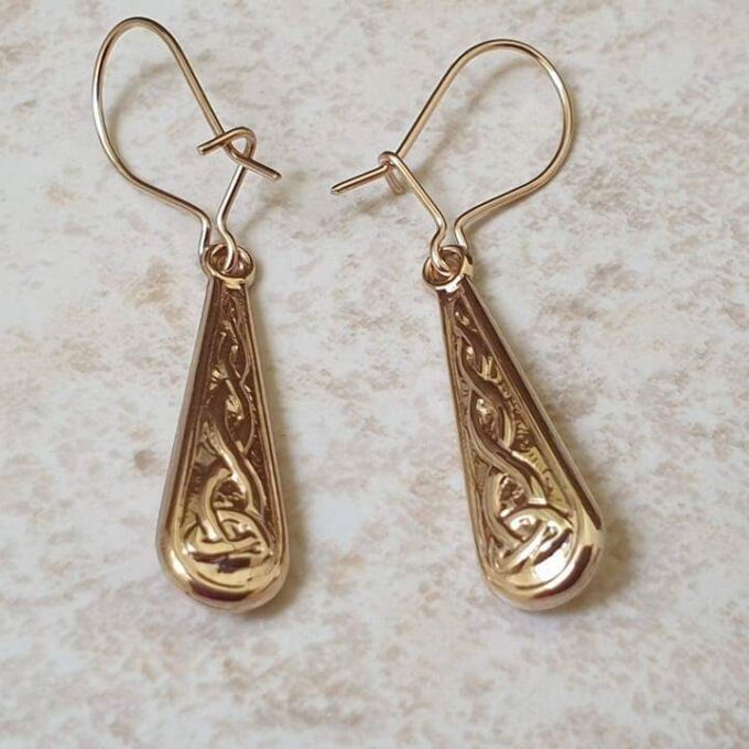 Celtic Design Drop Earrings in 9ct Gold.