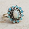 Opal and Diamond Halo Cluster Ring in 9ct Gold, a UK M or a US 6 1/2.