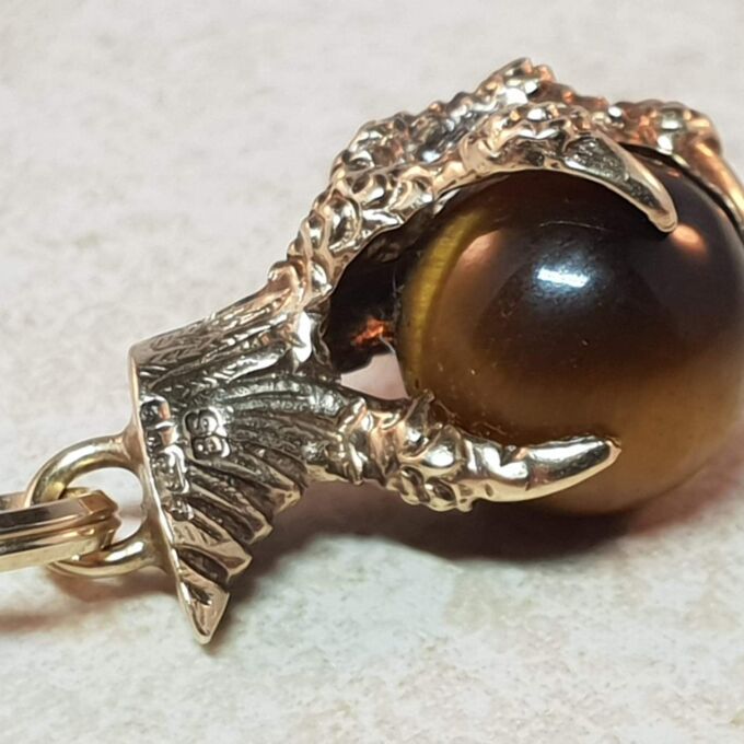 Tigers Eye Claw Talon Fob Pendant in 9ct Gold