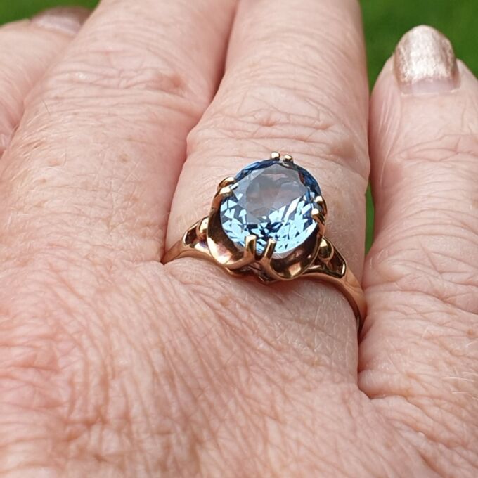 Synthetic Spinel Solitaire Ring in 9ct gold,  a UK L 1/2-M or a US 6 1/2.