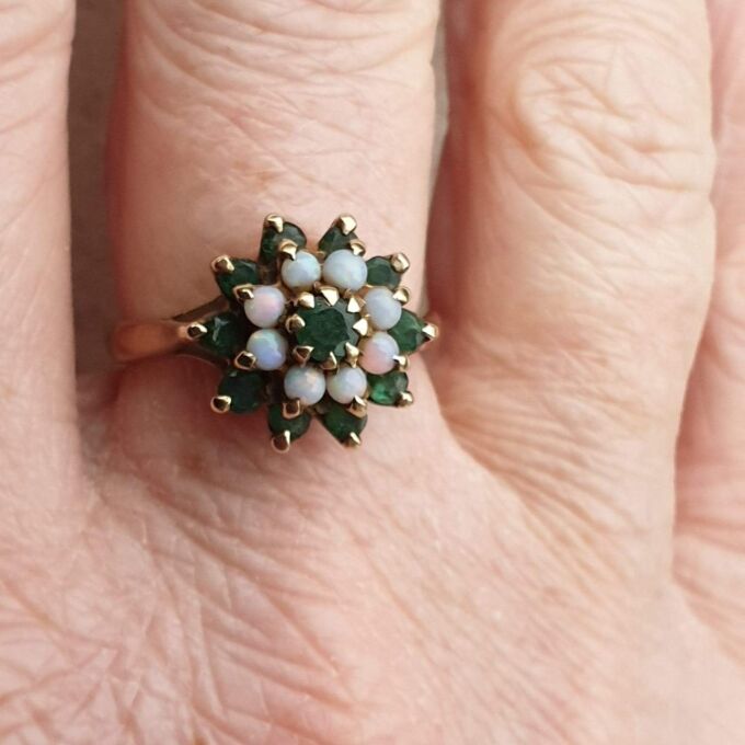 Chrysoprase and Opal Cluster Ring in 9ct Gold,  a UK P or a US 8.