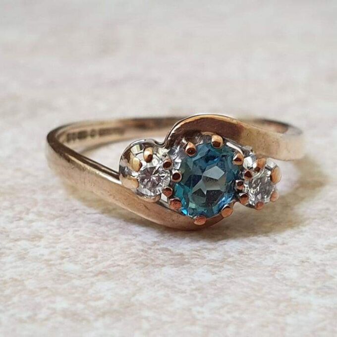 Topaz & Diamond Crossover Trilogy Ring in 9ct Gold.