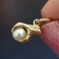 Tiny Faux Pearl Eagle Claw Pendant Charm in 9ct Gold