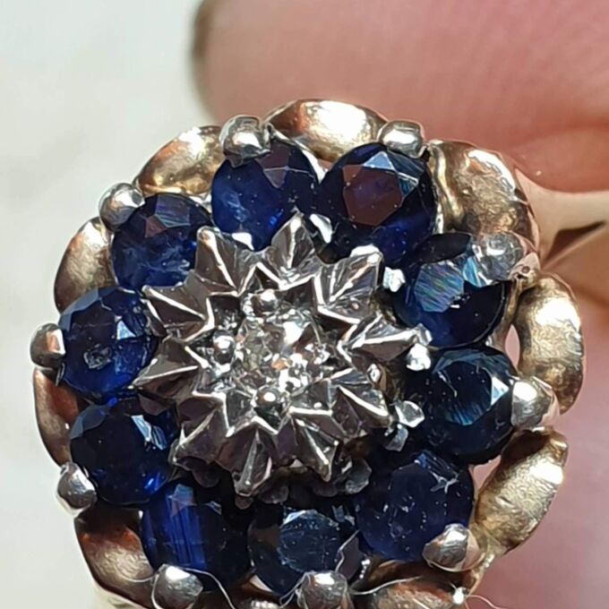 Sapphire and Diamond Cluster Ring in 9ct Gold, a UK J 1/2 or a US 5 1/4