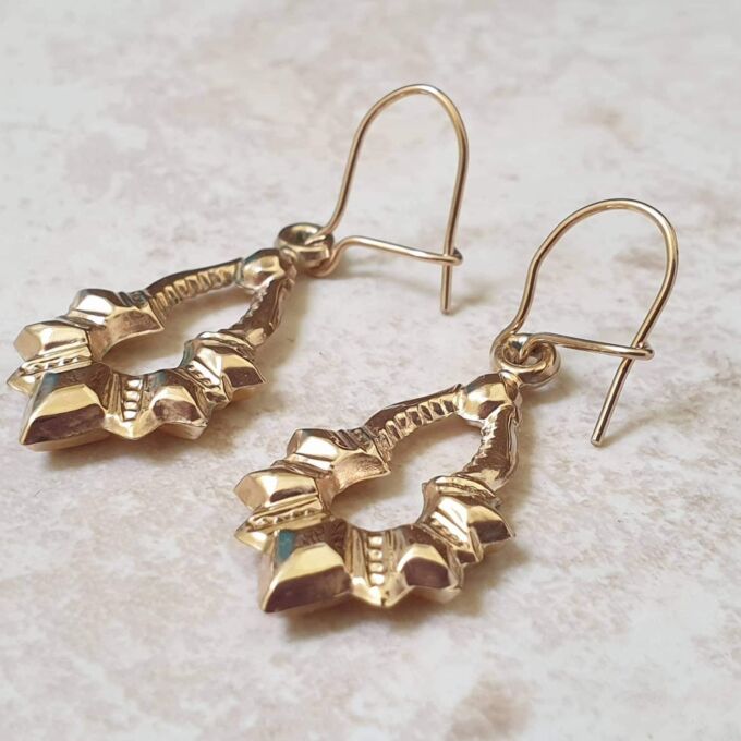 Ornate Drop Earrings in 9ct Gold.