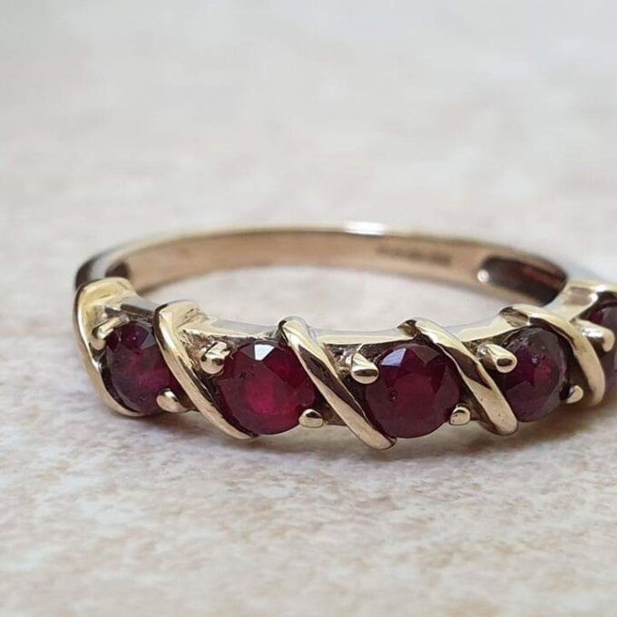 Five Stone Ruby Ring in 9ct Gold.