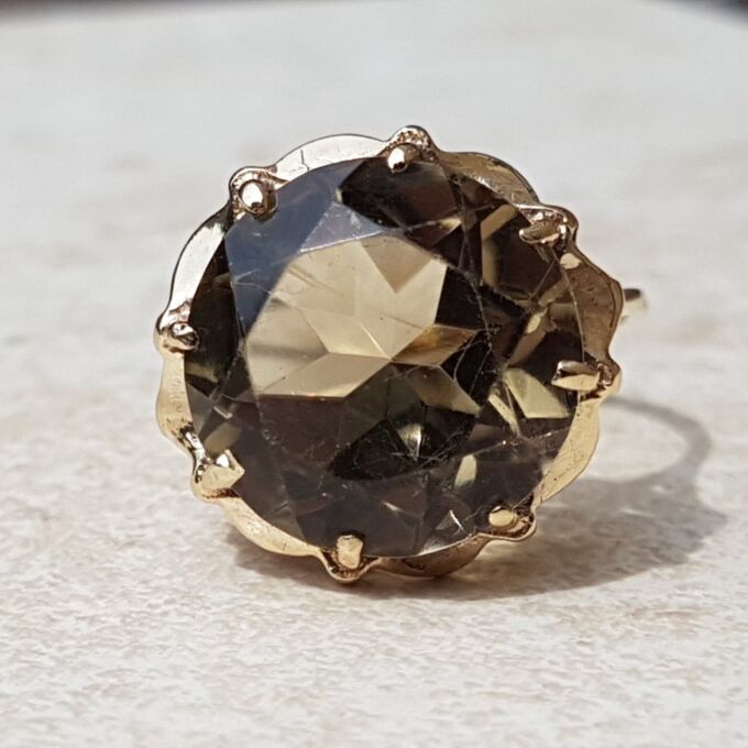 Fancy Round Quartz Solitaire Ring in 9ct Gold, a UK N or a US 7