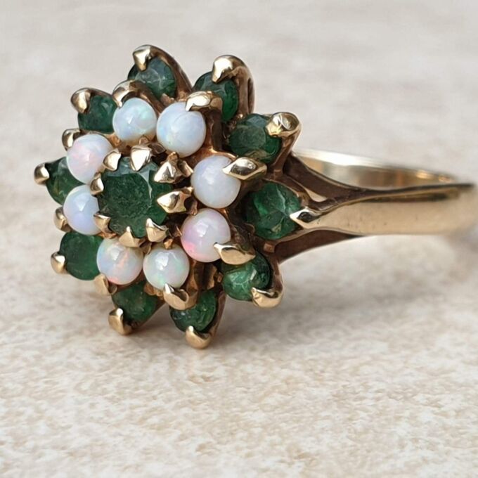 Chrysoprase and Opal Cluster Ring in 9ct Gold,  a UK P or a US 8.