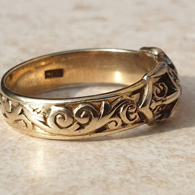 Double Buckle Diamond Set Ring in 9ct Gold,  a UK R 1/2 or a US 9 1/4.