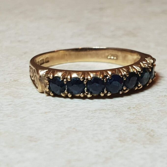 Super Seven Stone Sapphire Band in 9ct Gold, a UK size P or a US 7 3/4 – 8.