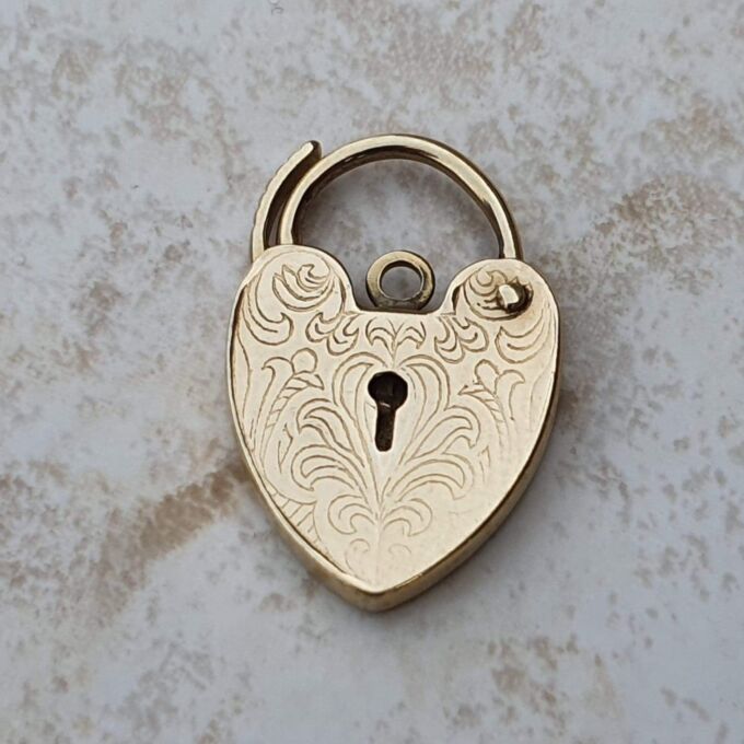 Engraved Heart Padlock in 9ct Yellow Gold