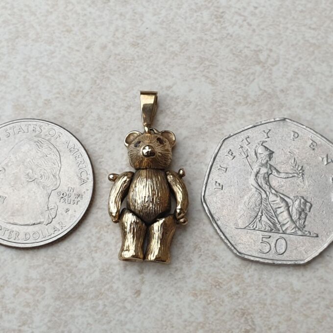 Articulated Teddy Bear Pendant in 9ct Gold