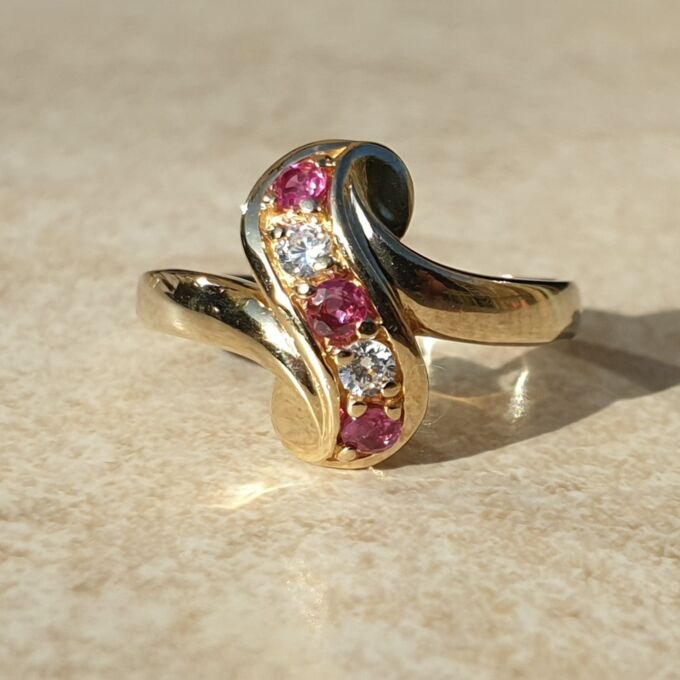 Ruby & Paste Scroll Ring in 9ct Gold.