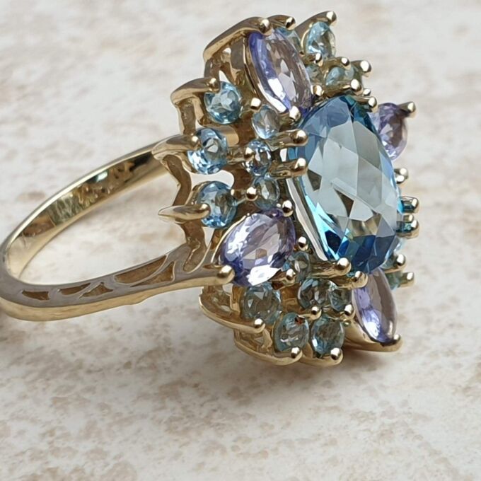 Reserved – Multistone Dress Ring in 9ct Gold,  a UK M 1/2 or a US 6 3/4.