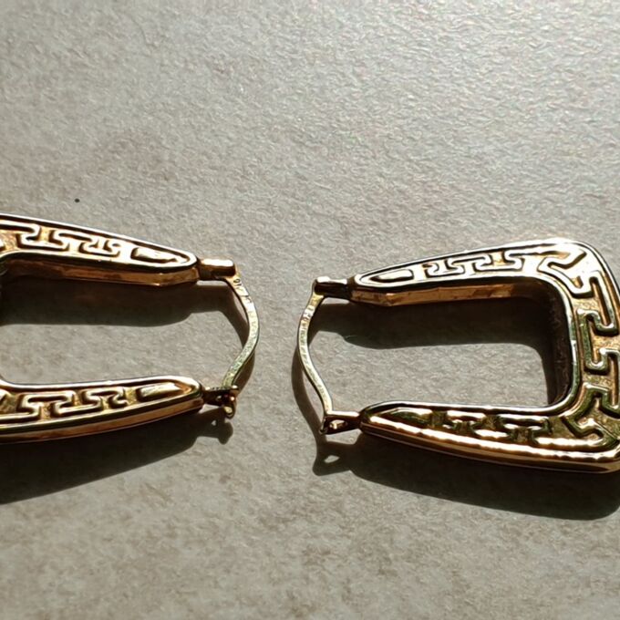 Greek Key Creole Earrings in 9ct Gold