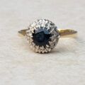 Sapphire and Diamond Halo ring in 18ct Gold and Platinum, a UK M or a US 6 1/2.