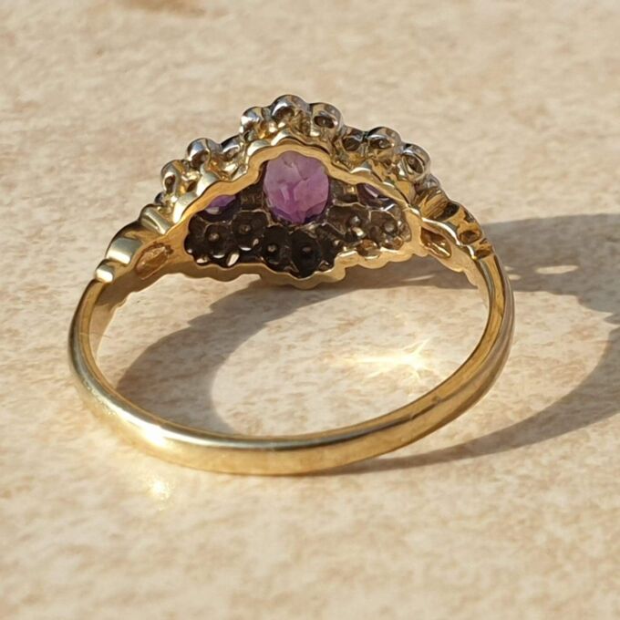 Amethyst and Diamond Ring in 9ct Gold,  a UK K or a US 5 1/2.