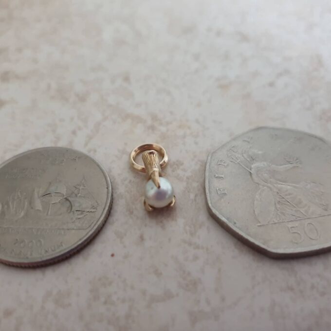 Tiny Faux Pearl Eagle Claw Pendant Charm in 9ct Gold
