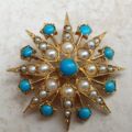 Turquoise and Pearl Star Snowflake Brooch and Pendant in 9ct Gold