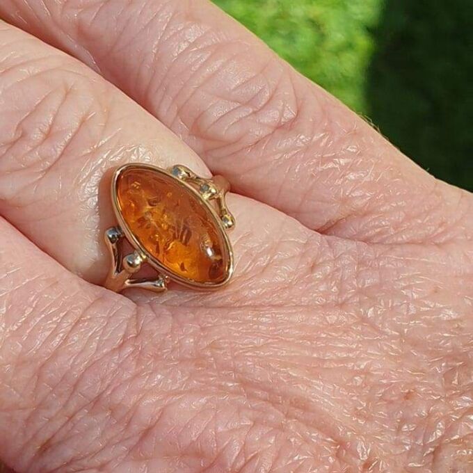 Marquise or Navette Amber Ring in 9ct Gold.