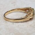 Summery Peridot Three Stone Ring in 9ct Gold, a UK N 1/2 or a US 7 1/4.
