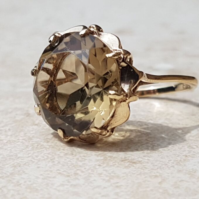 Fancy Round Quartz Solitaire Ring in 9ct Gold, a UK N or a US 7