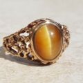 Ornate Rose Gold Tigers Eye Signet Ring, a UK K 1/2 or a US 5 3/4.