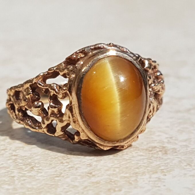 Ornate Rose Gold Tigers Eye Signet Ring, a UK K 1/2 or a US 5 3/4 ...