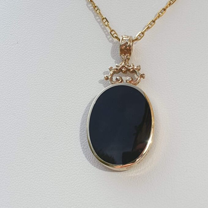 Double Sided Reversible Malachite & Jet Pendant by CWS in 9ct Gold