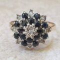 Sapphire and Diamond Cluster Ring in 9ct Gold, a UK O or  US 7 1/2