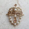 RESERVED – Pearl, Diamond and Ruby Brooch and Pendant in 9ct gold