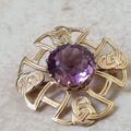Celtic Style Amethyst Brooch in 9ct Gold.