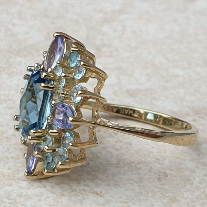 Reserved – Multistone Dress Ring in 9ct Gold,  a UK M 1/2 or a US 6 3/4.
