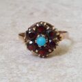 Garnet and Turquoise Ring in 9ct Gold.