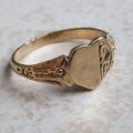 Ornate Part Engraved Heart Signet in 9ct Gold, a UK J or a US 5