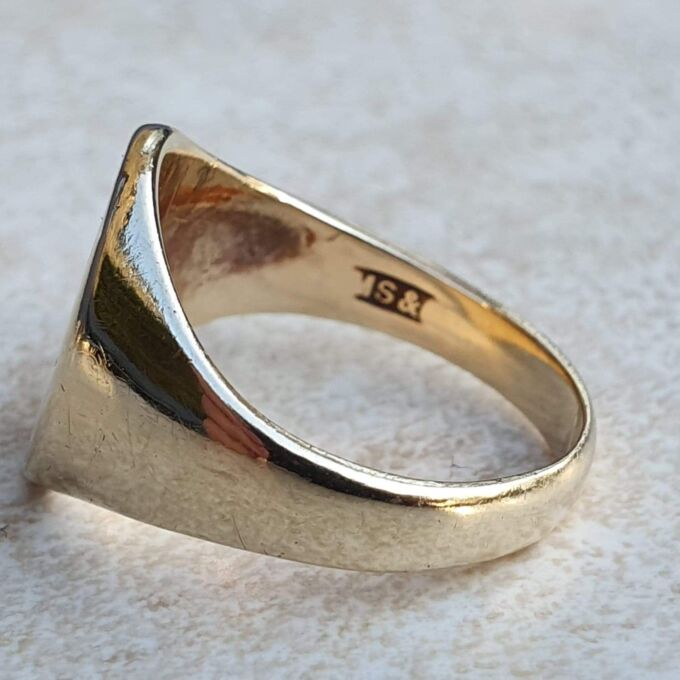 Heavy Oval Diamond Set Signet in 9ct Gold.