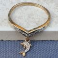 Wishbone Chevron Ring with Dolphin Charm in 9ct Gold.