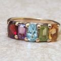 Reserved – Rainbow Multi Stone Ring in 9ct Gold, a UK M 1/2 or a US 6 1/2