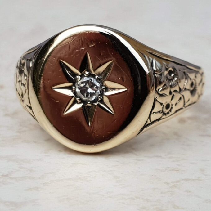 Sold Oval Diamond Signet Ring in 9ct Gold,  a UK S or a US 9 1/2.