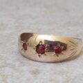 Three Stone Garnet Gypsy Ring in 9ct Gold, a UK L or a US 5 3/4