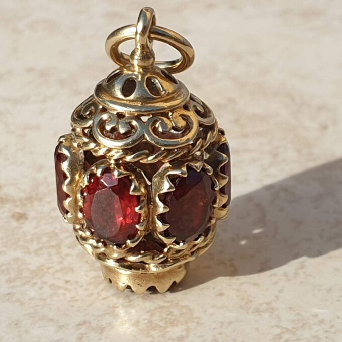Garnet Lantern Pendant on 9ct Gold.