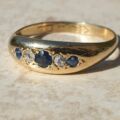 Antique Gypsy Sapphire and Diamond Ring in 18ct Gold,  a UK L1/2 or a US 6 1/4.