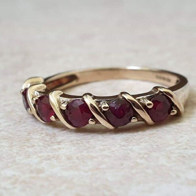 Five Stone Ruby Ring in 9ct Gold.