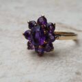 Pretty Amethyst Flower Cluster Ring in 9ct Gold, a UK L 1/2 or a US 6 1/4.