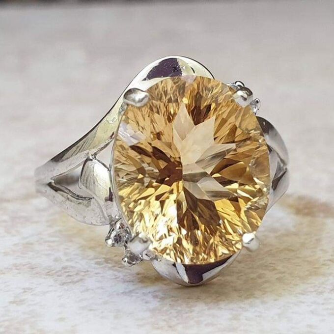 Big Fancy Citrine in 9ct White Gold.