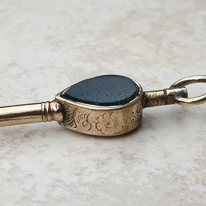 Gold Cased Watch Key with Citrine and Bloodstone