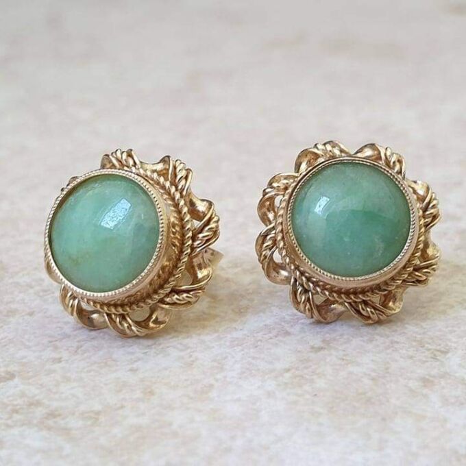 Reserved – Green Jadeite Stud Earrings in 9ct Gold
