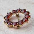 Garnet Twelve Stone Circular Brooch in 9ct Gold