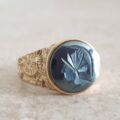 Hematite Intaglio Centurion Signet Ring in 9ct Gold.