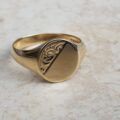 Oval Part Engraved Signet Ring in 9ct gold, a UK K 1/2 or a US 5 3/4